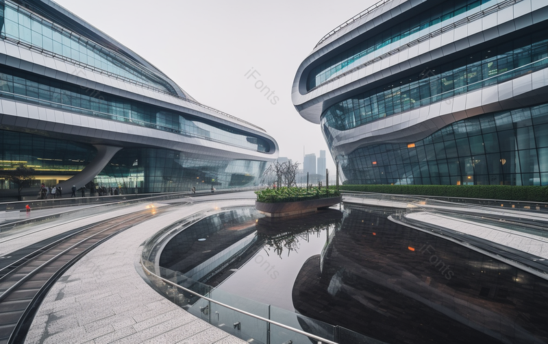 玻璃幕墙城市都市艺术流线型建筑商业水面白天摄影,高清,摄影图,摄影图片,图片大全,摄影图免费下载
